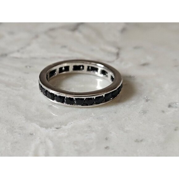 Sterling Silver Infinity Band With 24 Black Sapphires - Picture 2 of 12